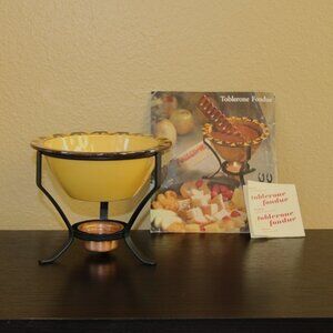 1970's Toblerone Chocolate Fondue Ceramic Dish and Stand w/ Original Marketing